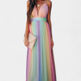 Vestido de Rayas Multicolor Gretchen con Elegante Escote en V
