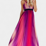 Vestido Cecilia Estampado Degradado Con Espalda Abierta y Plisado Elegante