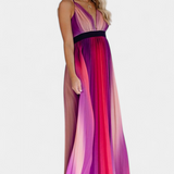 Vestido Cecilia Estampado Degradado Con Espalda Abierta y Plisado Elegante