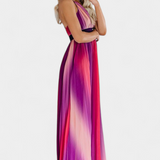 Vestido Cecilia Estampado Degradado Con Espalda Abierta y Plisado Elegante