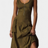 Vestido Midi Katana con Dobladillo de Burbujas y Corsé Ajustable para un Estilo Único