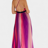 Vestido Cecilia Estampado Degradado Con Espalda Abierta y Plisado Elegante