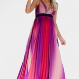 Vestido Cecilia Estampado Degradado Con Espalda Abierta y Plisado Elegante