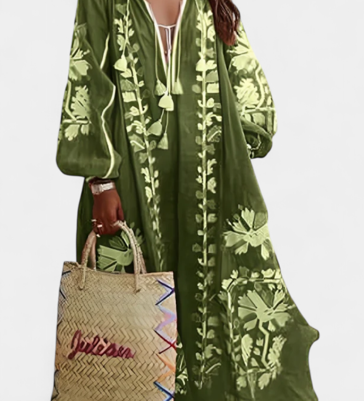 Vestido Alessia Estilo Bohemio con Manga Larga y Estampado Floral Elegante