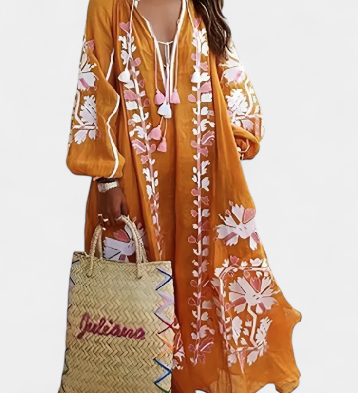 Vestido Alessia Estilo Bohemio con Manga Larga y Estampado Floral Elegante