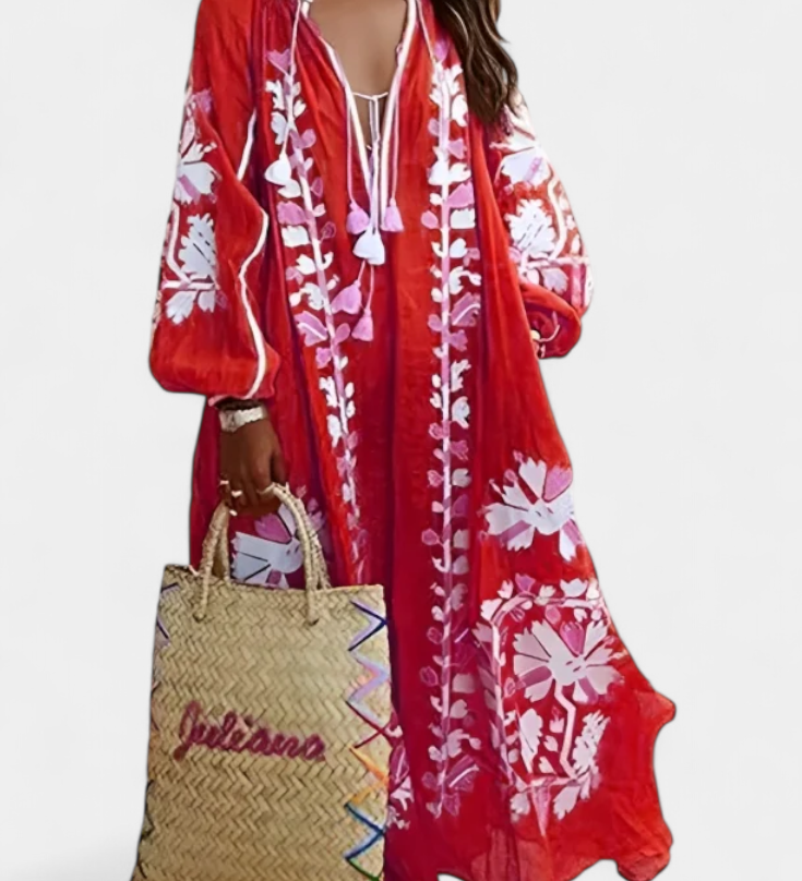 Vestido Alessia Estilo Bohemio con Manga Larga y Estampado Floral Elegante