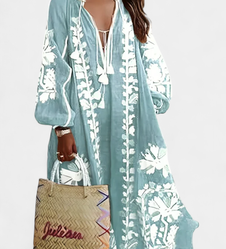 Vestido Alessia Estilo Bohemio con Manga Larga y Estampado Floral Elegante