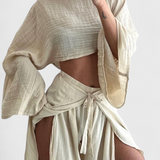 Elsie Conjunto Fluido con Kimono y Pantalón Cruzado - Estilo Elegante y Versátil