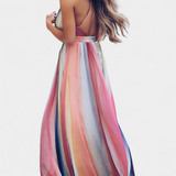 Vestido de Rayas Multicolor Gretchen con Elegante Escote en V