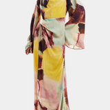 Elegante Vestido Maxi con Estampado de Acuarela y Diseño Frontal Torcido para un Estilo Sofisticado