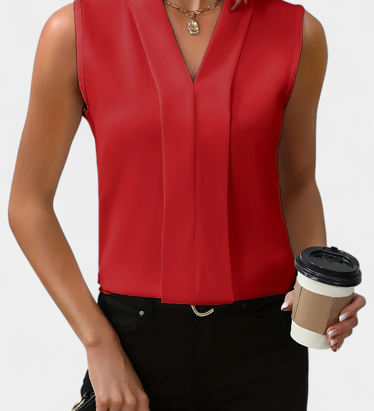 Nele Blusa Sin Mangas de Corte Fluido con Elegante Escote en V