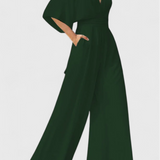 Isaura Mono Largo Elegante con Pierna Ancha y Escote en V - Look Sofisticado y Moderno