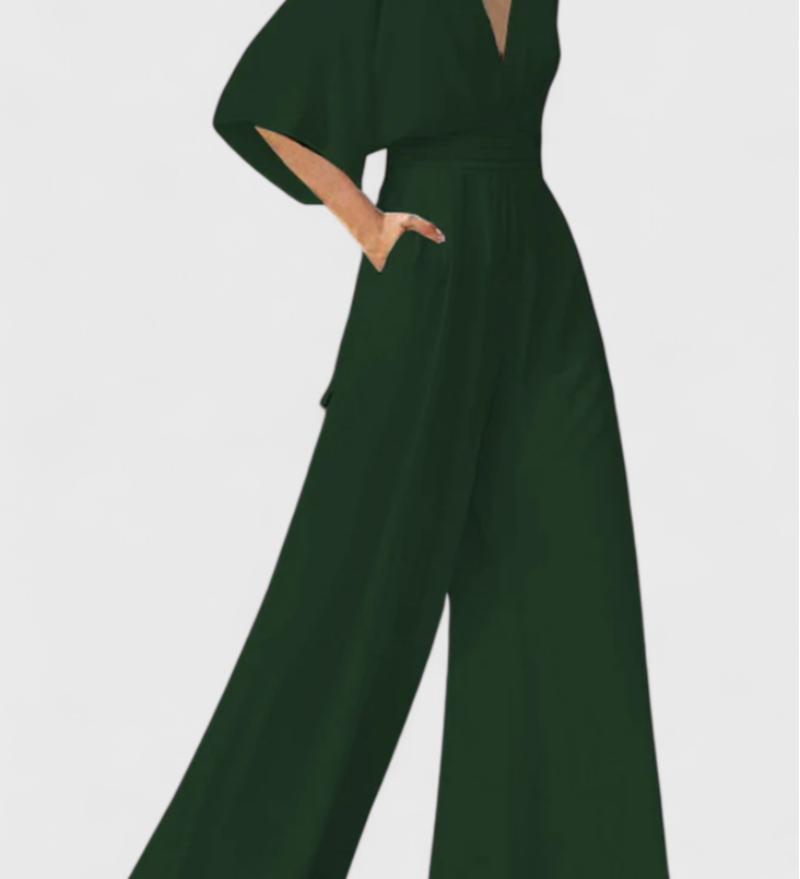 Isaura Mono Largo Elegante con Pierna Ancha y Escote en V - Look Sofisticado y Moderno