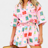 Conjunto de Camisa y Shorts Rosa con Estampado Mariluz para un Estilo Chic y Casual