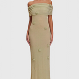 Barbara Vestido Maxi de Punto Off-Shoulder Elegante y Confortable