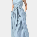 Vestido Largo Sin Tirantes con Cordones Laterales Ajustables para un Look Elegante y Estilizado