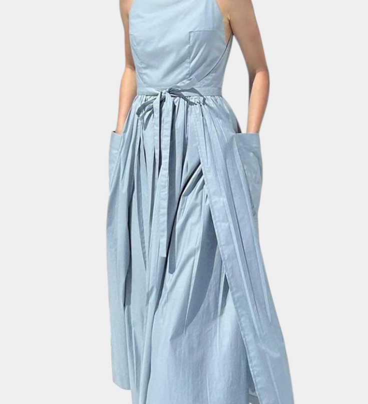 Vestido Largo Sin Tirantes con Cordones Laterales Ajustables para un Look Elegante y Estilizado