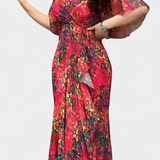 Vestido Cruzado con Estampado y Escote en V Elegante y Conjugado con Mangas Acampanadas