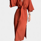 Ainhoa Vestido Casual con Nudo Frontal y Escote en V - Estilo Confort y Elegancia