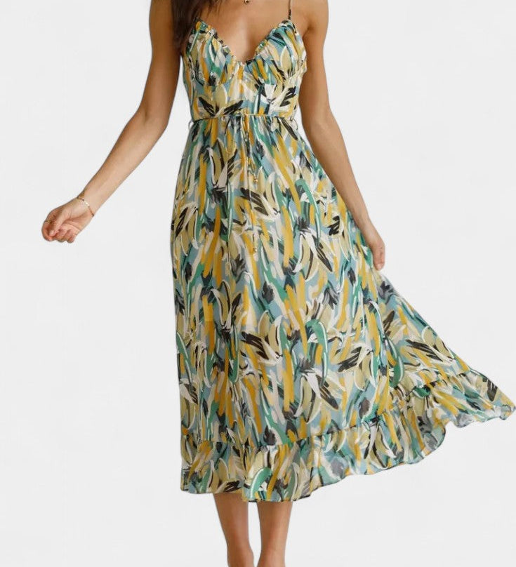 Fiona Vestido Midi de Impresión Vibrante con Estilo y Colorido