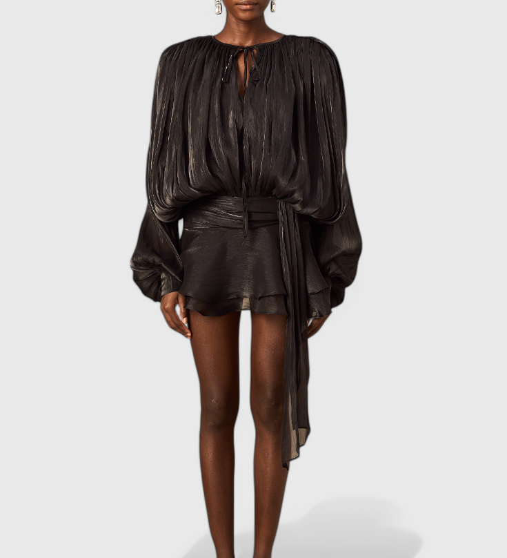 Aurore Vestido Mini de Encanto con Volantes Elegantes y Pliegues Complejos