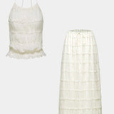 Eugenie Conjunto a Juego con Elegante Top Plisado y Falda Moderna