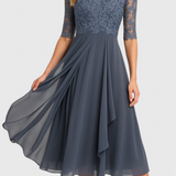 Vestido Midi Abby con Escote Ilusorio y Bordado Elegante