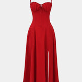 Elegante vestido midi en línea A con corsé para un estilo sofisticado