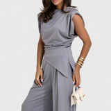 Conjunto Sofía de Hombros Asimétricos y Drapeados Elegantes