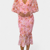 Vestido Midi Floral Carly con Cintura Fruncida y Mangas Vaporosas - Elegancia y Estilo para Cada Ocasión