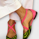 Fenna Bailarinas con Estampado de Cebra y Elegantes Tiras Cruzadas