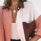 Juniper Elegante Blusa con Botones en Bloques de Color