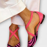 Fenna Bailarinas con Estampado de Cebra y Elegantes Tiras Cruzadas