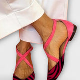 Fenna Bailarinas con Estampado de Cebra y Elegantes Tiras Cruzadas