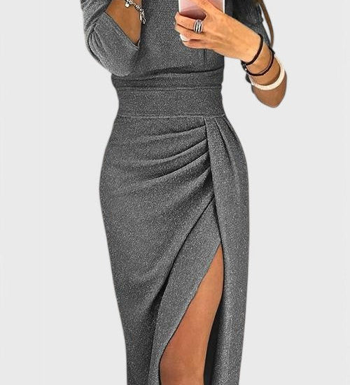 Alexa Vestido Maxi con Hombros Descubiertos, Abertura Elegante y Estilo Atractivo