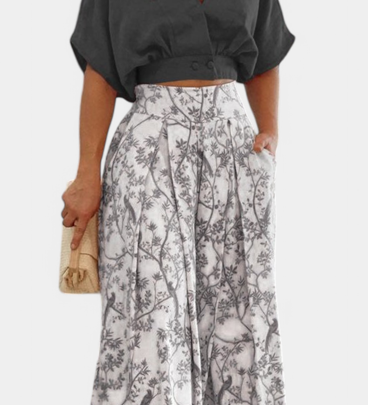 Conjunto Olivia Boho con Cuello en V y Pierna Ancha para un Estilo Unico