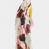 Elegante Vestido Maxi con Estampado de Acuarela y Diseño Frontal Torcido para un Estilo Sofisticado