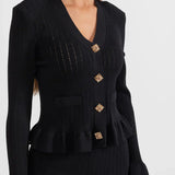 Elegante Conjunto de Vestido Midi de Punto Refinado con Top de Botones