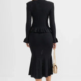 Elegante Conjunto de Vestido Midi de Punto Refinado con Top de Botones