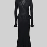 Elegante Conjunto de Vestido Midi de Punto Refinado con Top de Botones