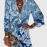 Rufina Vestido Mini Azul Elegante con Escote en V y Manga Largo