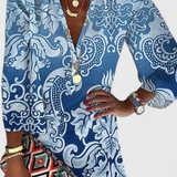 Rufina Vestido Mini Azul Elegante con Escote en V y Manga Largo