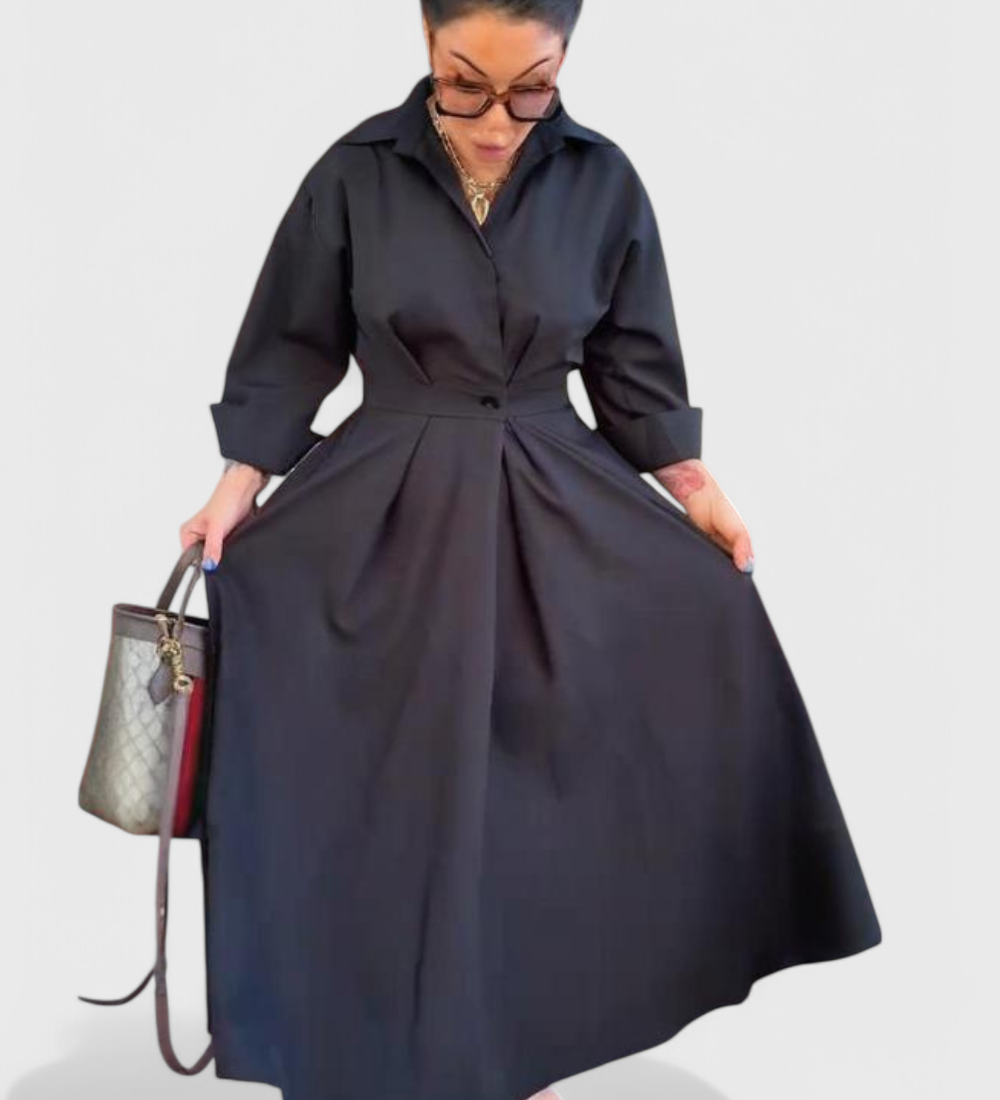 Elegante Vestido Largo Maxi Celina con Detalle de Solapa