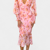Vestido Midi Floral Carly con Cintura Fruncida y Mangas Vaporosas - Elegancia y Estilo para Cada Ocasión
