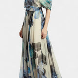 Sanaa Vestido Asimétrico de Un Hombro con Elegante Estampado Floral Abstracto