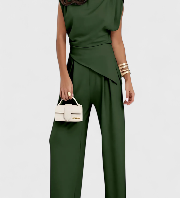 Conjunto Sofía de Hombros Asimétricos y Drapeados Elegantes