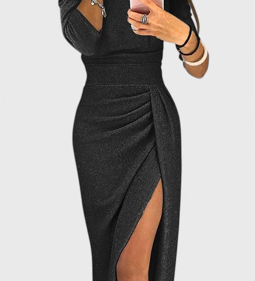 Alexa Vestido Maxi con Hombros Descubiertos, Abertura Elegante y Estilo Atractivo