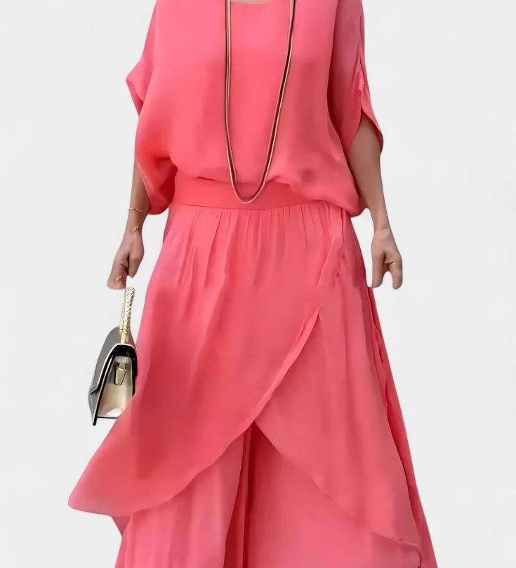 Elegante Conjunto de Dos Piezas con Top Holgado y Falda Asimétrica - La Perfecta Combinación de Estilo y Comodidad
