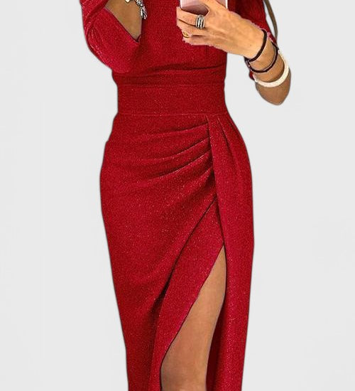 Alexa Vestido Maxi con Hombros Descubiertos, Abertura Elegante y Estilo Atractivo