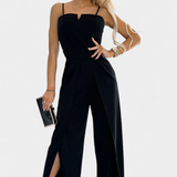 Vestido Prescillia Mono con Tirantes de Espagueti y Pernera con Abertura Elegante y Sofisticado